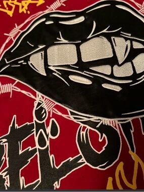 rebels Red Short Sleeve Tee with Black and White Lip Graphic